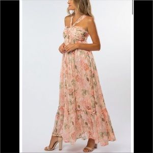 Pink Blush maternity gown/ peach chiffon halter dress/ maternity maxi dress